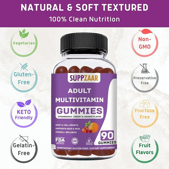 Vegetarian Gummy Multivitamin for Women & Men - Daily Men & Womens Multivitamin with Vitamins: A C D E B6 B12, Biotin & Zinc - Complete Vitamin Formula - 90 Count