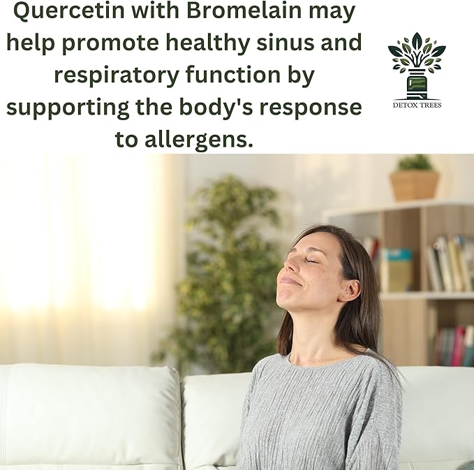 Quercetin with Bromelain Supplement - 60 Capsules Quercetin 1000mg, Bromelain Powder 200mg, Non-GMO, Vegan, Gluten Free Respiratory Health & Immune Support Supplement.