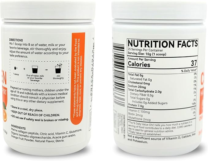 Collagen Powder β Support Skin Suppleness, Strengthens Hair Development, Helps Maintain Flexible Joints - GMO, Soy and Gluten Free - 25 Servings, 250g