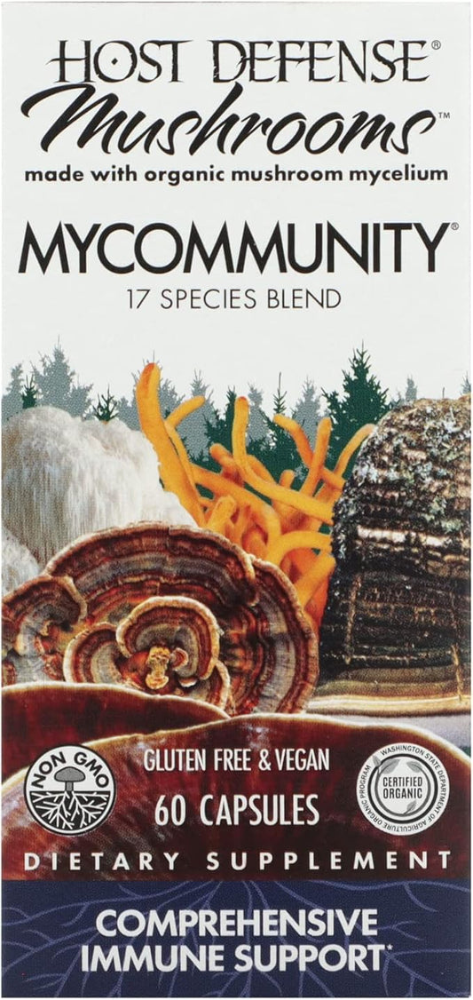 Host Defense MyCommunity Capsules - 17 Species Blend Mushroom Supplement for Immune Support - Herbal Aid with Lion's Mane, Reishi. Chaga, Cordyceps, Turkey Tail & More - 60 Capsules (30 Servings)*