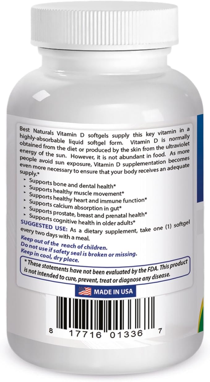 Best Naturals Vitamin D3 10000 IU Softgel, 240 Count