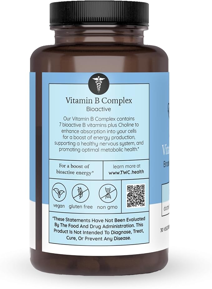 The Wellness Company Vitamin B Complex | 30 Capsules (1 Month Supply) | with B1, B2, B3, B5, B6, B7, B9, B12, and Inositol | Non-GMO, Gluten-Free | Supports Energy Production and Metabolic Health