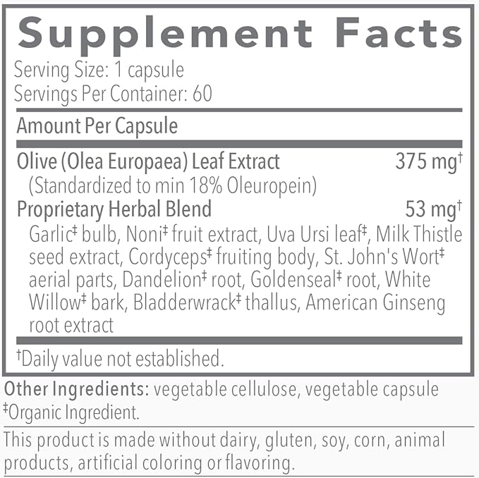 Biocidin Olivirex - Oleuropein Olive Leaf Extract Capsules - High Potency, 18% Oleuropein - Promote Microbial & Immune Support - Professional-Grade Botanical Blend for Detox & Wellness (60 Capsules)