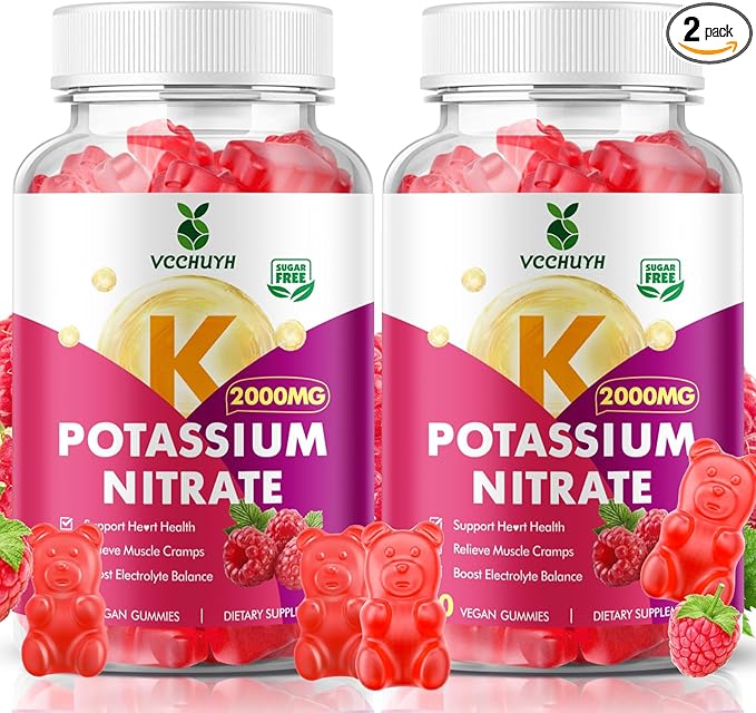 Potassium Gummies for Women & Men, High Dose Potassium Supplement 2000mg Supports Muscle Cramps & Electrolyte Balance, Raspberry Flavor 120 Count