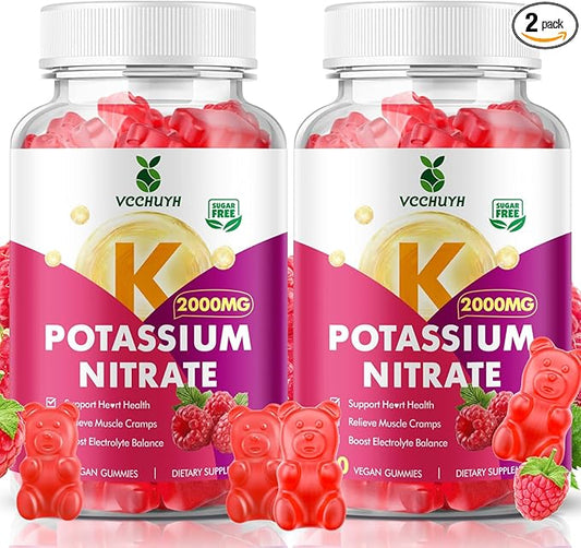 Potassium Gummies for Women & Men, High Dose Potassium Supplement 2000mg Supports Muscle Cramps & Electrolyte Balance, Raspberry Flavor 120 Count