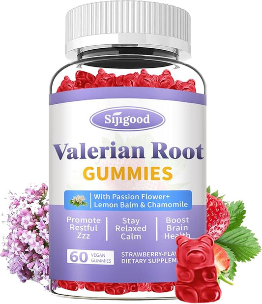 Valerian Root Gummies Organic, Valerian Root Supplement for Zzz, Relaxation & Calm, Natural Herbal Supplement for Men & Women, Melatonin Free, Vegan, Non-GMO, Strawberry Flavor, 60 Count