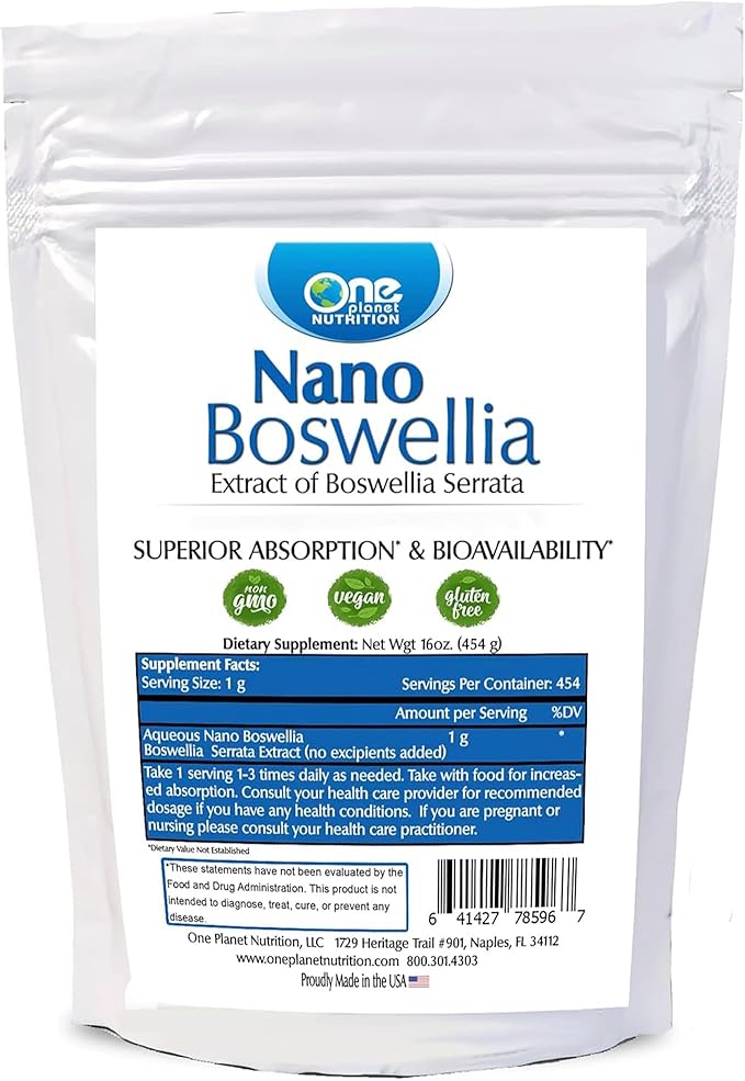Nano Boswellia Powder 16 oz (454 Servings), High Potency Boswellia serrata Resin, Supports Cognitive Function for Brain Health, Non-GMO, Vegan, Gluten-Free