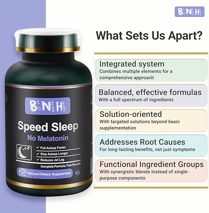Speed Sleep- Natural Supplements for Sleep, Melatonin Free, Gluten Free, All-Natural Ingredients, 180 Capsules, Non-Habit Forming, Relaxing