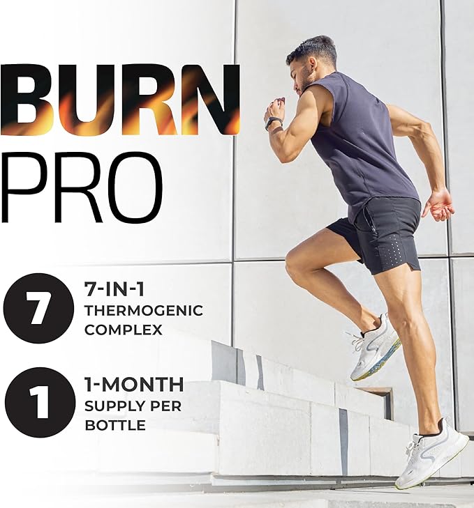 Burn Pro 7-in-1 Thermogenic Metabolism Booster | Weight Management Support Supplement with Appetite & Energy Support | Bloating Relief, Targeted Belly Toning & Keto Inducing | Slim, Trim & Tone | 60ct