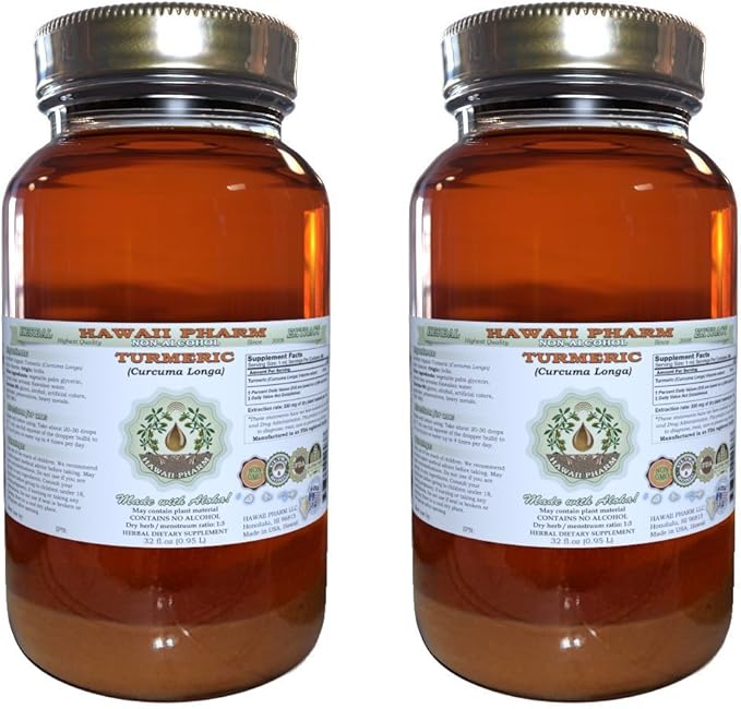 Turmeric Alcohol-Free Liquid Extract, Organic Turmeric (Curcuma Longa) Dried Rhizome Glycerite Natural Herbal Supplement, Hawaii Pharm, USA 2x32 fl.oz