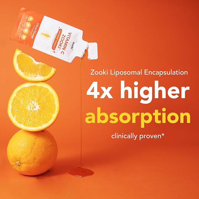 Zooki Liposomal Vitamin C 1000mg Liquid – 4X Higher Absorption – Great Taste, Sugar Free, Vegan – Alternative to High Strength Vitamin C Tablets – Immune System – Energy (Citrus Orange, 14 Servings)
