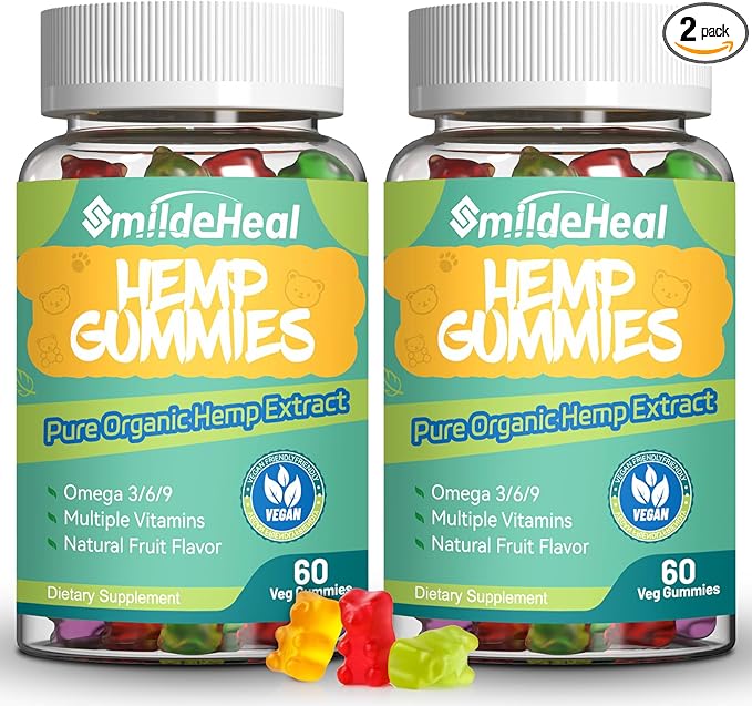 2 Pack Hemp Gummies, 1,500,000 Extra Strengthen Organic Hemp Gummies, Hemp Supplement Gummy with Hemp Oil Extract, 120 Gummies