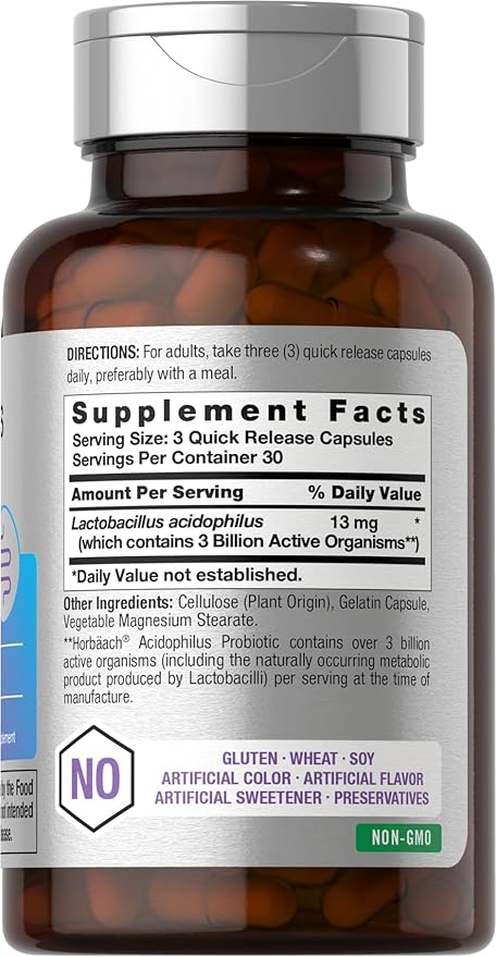 Horbäach Probiotic for Women & Men's Digestive Health | 3 Billion CFU | 90 Capsules | Non-GMO & Gluten Free