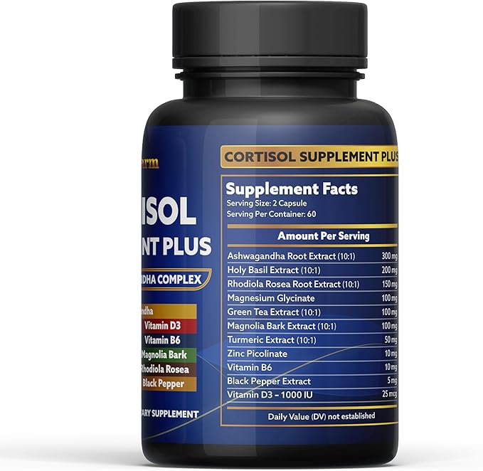 11in1 Cortisol Plus Supplement, 11in1 Ashwagandha and Natural Herbal Complex Vitamin Blend for Daily Mood, Focus and Sleep, Suitable for Women and Men 60 Capsules