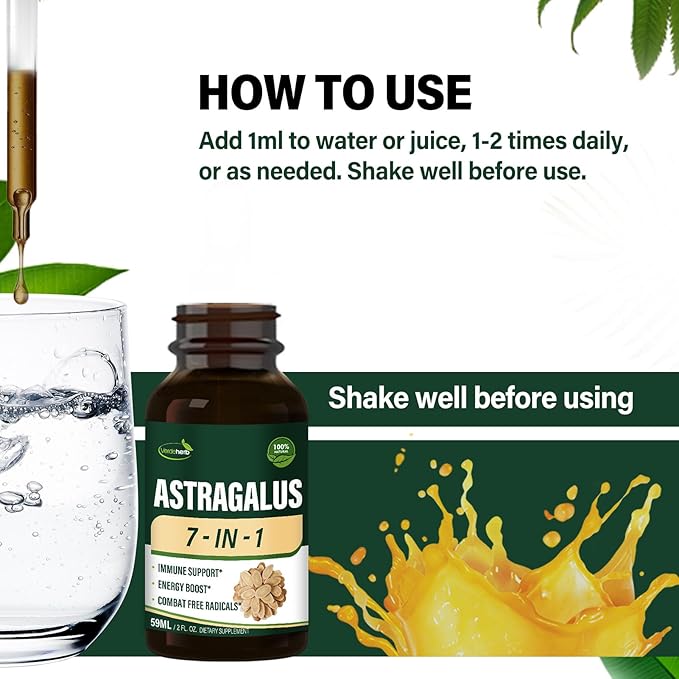 Astragalus Root Extract Herbal Drops for Immune System Support, Immunity Health & Energy Boost Tincture Supplements with Rhodiola Rosea, Echinacea, Elderberry, Reishi, Ginseng. Huang Qi. 2oz