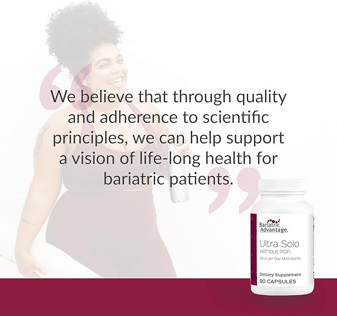 Bariatric Advantage Ultra Solo Without Iron - Once-Per-Day Daily Multivitamin - for Bariatric Patients - with Thiamin, Vitamin A & More - Gluten Free - 90 Capsules
