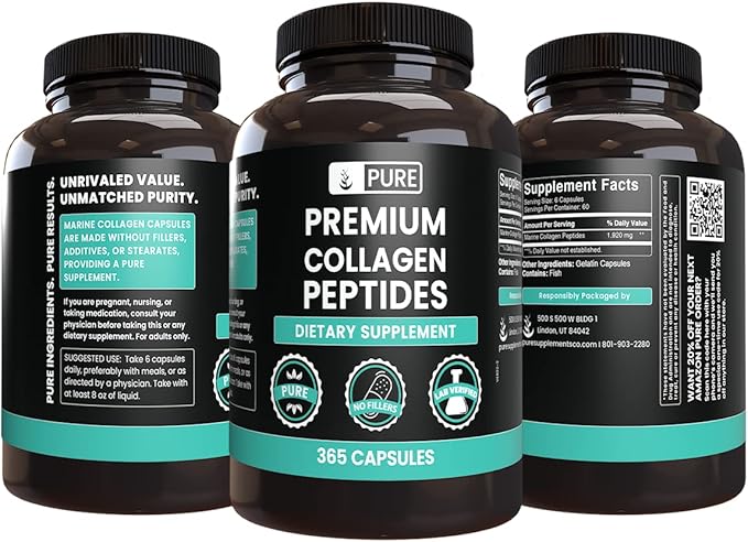 PURE ORIGINAL INGREDIENTS Marine Collagen (365 Capsules) No Magnesium Or Rice Fillers, Always Pure, Lab Verified