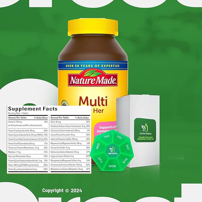 Multi for Her Women's Multivitamin Tablets, 300 Count (2Pack) for Daily Nutritional Support with Better Ligth&Spring Guide