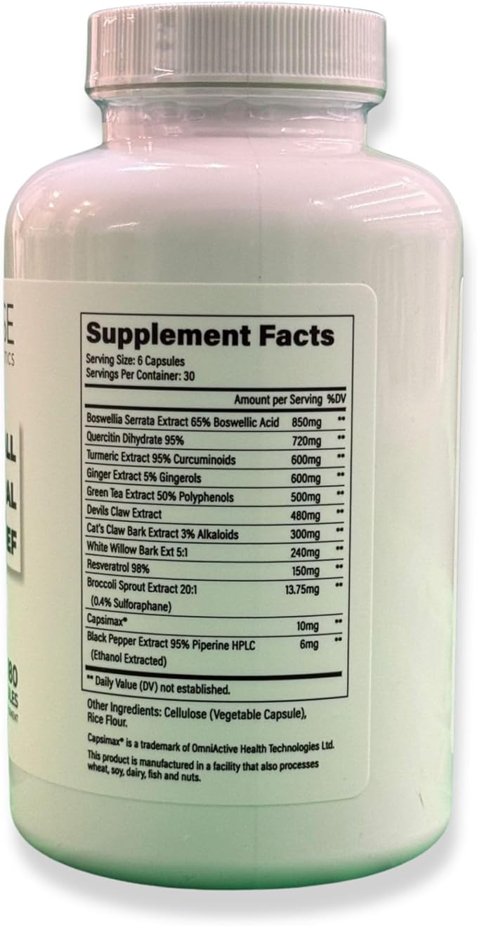 All Natural Relief – 12-in-1 Anti-Inflammatory Supplement, 180 Capsules – Non-GMO, Gluten-Free, Doctor-Formulated