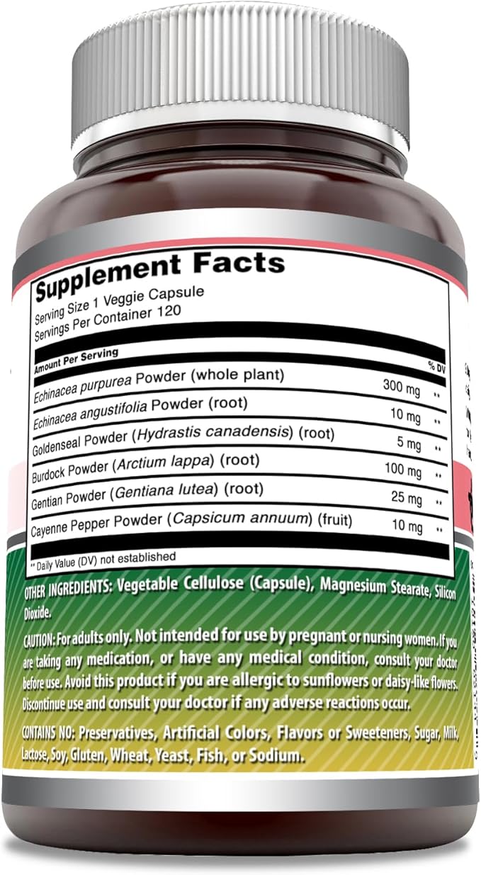 Amazing Formulas Echinacea with Goldenseal Supplement | 450 Mg | 120 Veggie Capsules | Non-GMO | Gluten Free | Made in USA