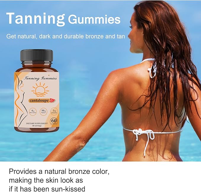 Tanning Gummies, Daily Tanning Gummies with Beta-Carotene & Lycopene & Astaxanthin, Natural Tanning Supplement, 60 Gummies