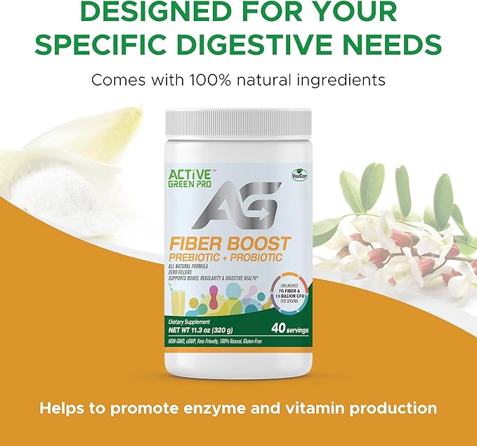 Fibre Boost Prebiotic + Probiotic - Organic - Enzyme & Vitamin Production - Supports Bowel Regularity - Digestive Health - Unflavoured - Gluten Free - Sugar Free - 320g/40 Servings
