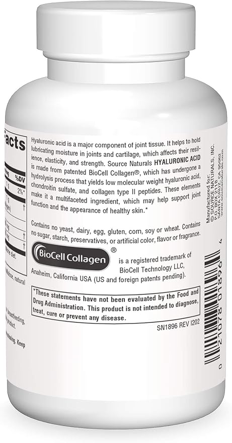 Source Naturals Hyaluronic Acid, Promotes Healthy Joints*, 50mg - 60 Capsules