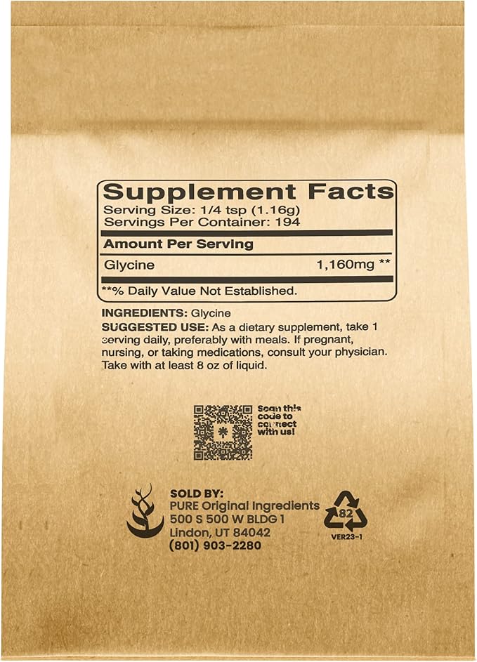 Pure Original Ingredients Glycine Powder (8oz) Non-GMO, Non-Essential Amino Acid