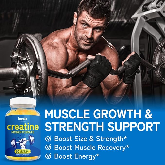 Creatine Monohydrate Gummies for Men & Women - 5g Creatine Per 5 Gummies - 120 Count - Lemon Flavored - Vegan Creatine Chews - 2 Bottles (60 Creatine Gummies Per Bottle)