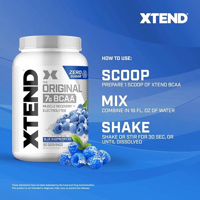 XTEND Original BCAA Powder 7g BCAA and 2.5g L-Glutamine, Sugar Free Post Workout Muscle Recovery Drink with Amino Acids for Men & Women, 90 Servings