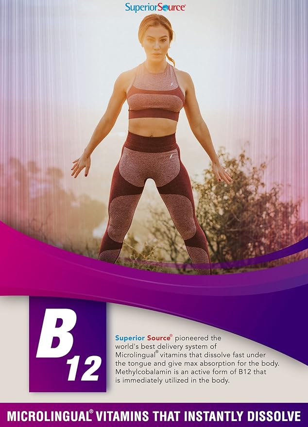 Superior Source No Shot Vitamin B-12 Methylcobalamin 1000 mcg, B-6 & Folic Acid 800 mcg - Supports Brain & Heart Health - Aids Natural Energy Levels - 60 Sublingual Dissolving Tablets