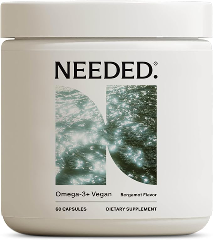 Needed. Vegan Omega-3 DHA & EPA Supplement - 500mg Omega-3 + 100mg Choline, Plant-Based Capsules, Sustainably Sourced Algae Oil, 2 Capsules Daily, 30-Day Supply