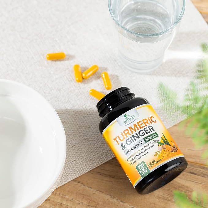 Turmeric Supplement Curcumin 2600mg - with Organic Ginger & Turmeric, BioPerine Black Pepper Extract 95% Curcuminoids - Advanced Absorption Antioxidant & Joint Support - Vegan - 120 Capsules
