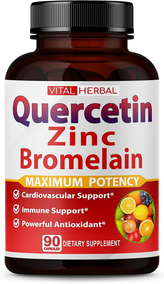 Premium High Purity Quercetin 98% with Bromelain Capsules Equivalent to 3470 mg - Maximum Potency with Green Tea Ashwagandha - Supports Overall Health Strength Energy - 90 Days Supply