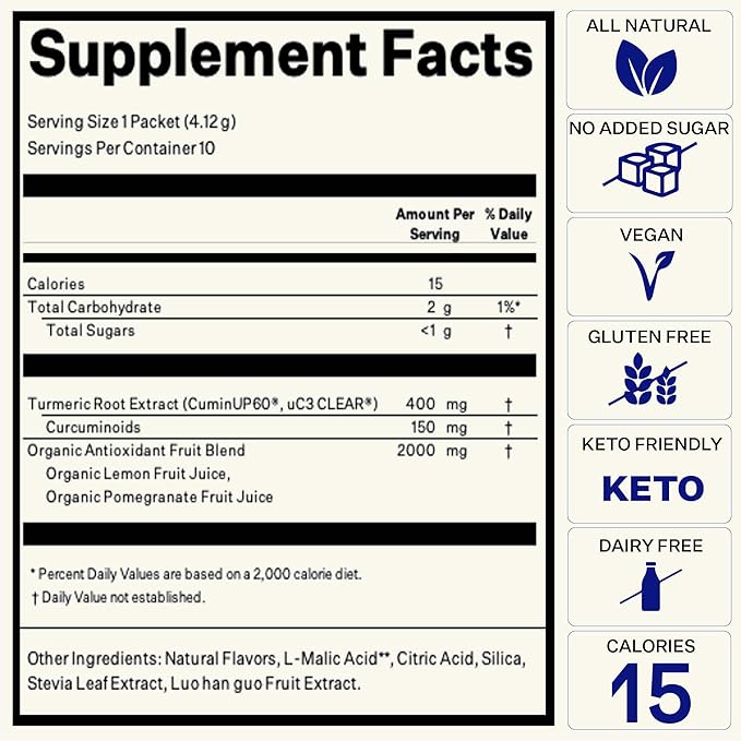 Turmeric Citrus Medley - Turmeric Powder Packets for Water, Turmeric Curcumin Supplement, No Sugar Drink Mix for Natural Recovery Support - Citrus Flavor, Powder Sticks (10 Pack)