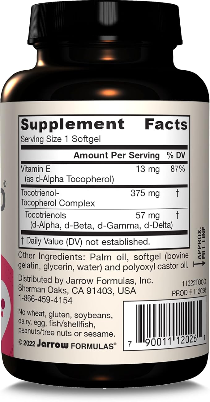 Jarrow Formulas® Toco-Sorb Cardiovascular Health and Brain Function Support, High Absorption Formula, Tocotrienol-Tocopherol Complex and Vitamin E, 60 Softgels, 30 Day Supply