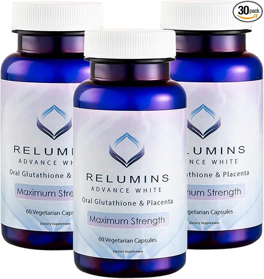 Relumins Advanced White Oral Glutathione Brightening Formula Capsules- Max Strength New with Rose HIPS - 60 Capsules x 3 Bottles