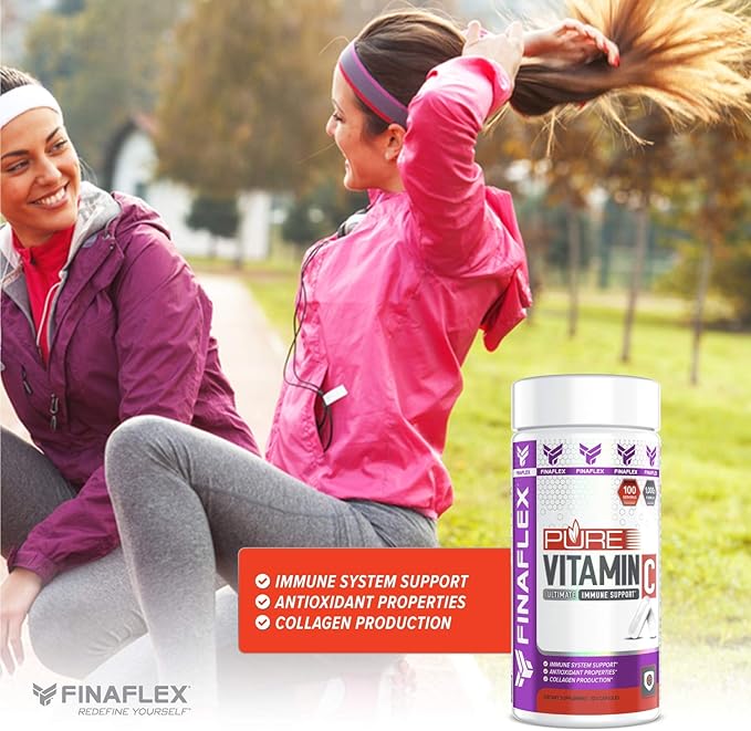 FINAFLEX Pure Vitamin C - 100 Capsules - Promotes Immune System Support & Collagen Production - 1000 mg of Vitamin C Per Serving - 100 Servings