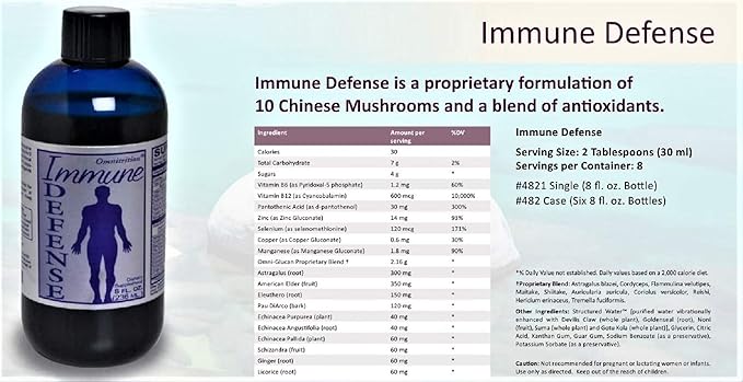 Omnitrition's Immune Defense Dietary Supplement with 10 Chinese Mushrooms and Antioxidant Blend for Optimal Nutrition - 8 Ounce Bottle