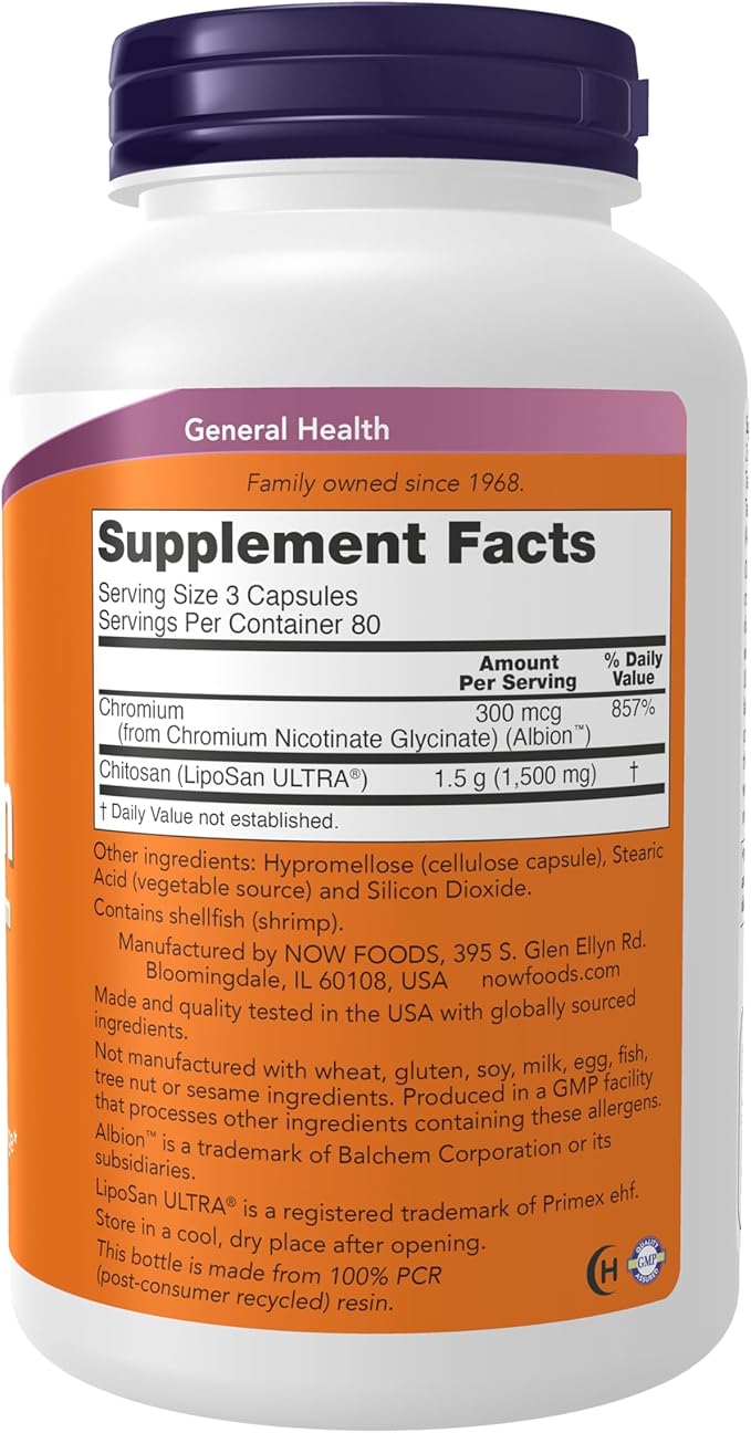 NOW Supplements, Chitosan 500 mg plus Chromium, Weight Management*, 240 Veg Capsules