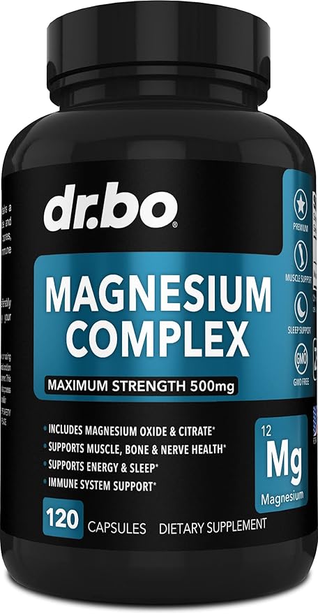 Magnesium Complex Supplement Capsules 500mg - Support Energy, Relaxation, Leg Cramps & Legs - Help Aid Muscle Support Supplements - High Absorption Premium Mag Citrate Oxide - 120 Capsules