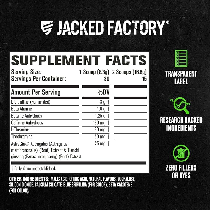 Jacked Factory NITROSURGE Pre Workout Supplement - Endless Energy, Instant Strength Gains, Clear Focus, Intense Pumps - NO Booster & Powerful Preworkout Energy Powder - 30 Servings, Green Apple