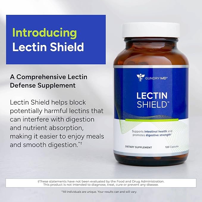 Gundry MD® Lectin Shield, Gut Health and Digestion Supplement, Helps Block Potentially Harmful Lectins, Supports Digestive Comfort, and Intestinal Health †*, 30 Day Supply