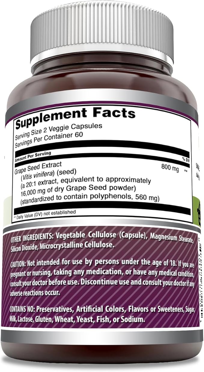 Amazing Formulas Grapeseed Extract 16000mg Per Serving Veggie Capsules Supplement | 20:1 Extract | Non-GMO | Gluten Free | Made in USA (120 Count)