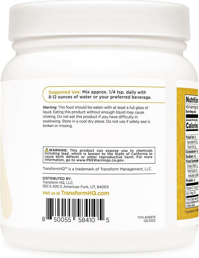 TransformHQ Psyllium Husk Ground Husk Powder (1 LB) - 1000mg per Serving, 454 Servings Per Container