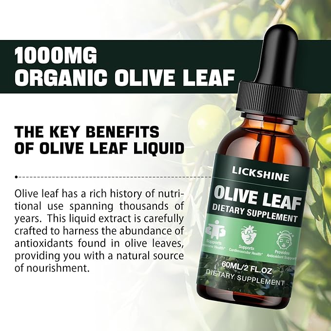 2 Pack 1000MG Olive Leaf Liquid Extract - Organic Olive Leaf Drops Supplement Tincture for Better Absorption - Immune & Heart Support Gluten-Free, Non-GMO, Vegan, 4 Fl Oz