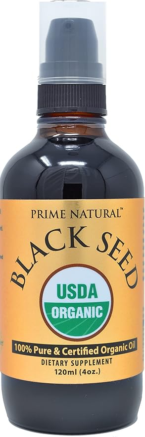 Prime Natural Organic Black Seed Oil 4oz - Cold Pressed Unrefined High Thymoquinone 1.7% USDA Certified - Turkish Origin Potent Nigella Sativa Liquid - Vegan Omega 3 6 9, Antioxidant