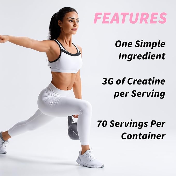 Creatine Monohydrate Powder, Glute Builder Creatine for Women, 3g Vegan Micronized Creatine per Serving, for Energy, Muscle Support, 70 Servings, Unflavored