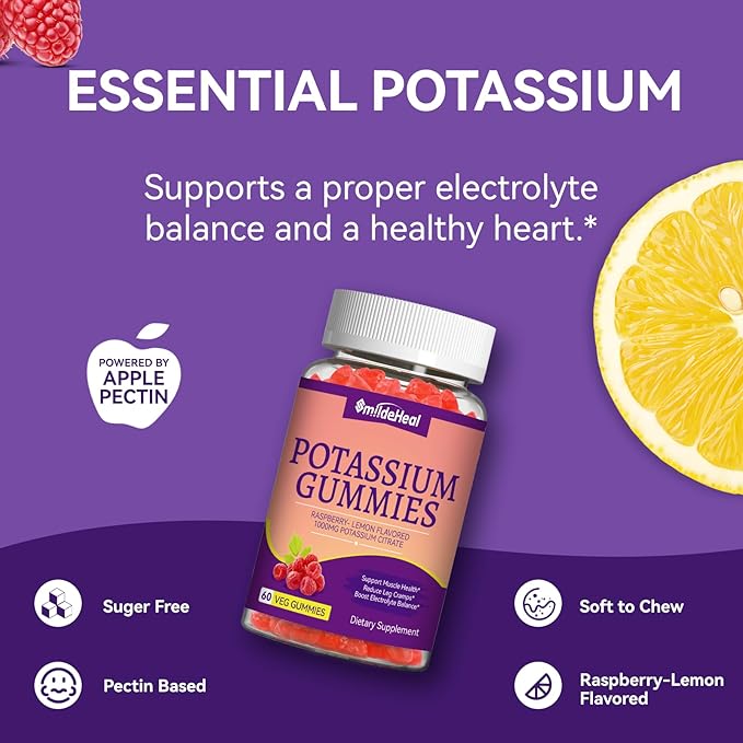 2 Pack Potassium Supplement Gummies 1000mg, Potassium Gummies for Adults, Support Leg Cramps & Muscle Health - Vegan, Non-GMO,120 Count