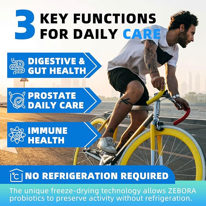 ZEBORA Probiotics-for-Men 100 Billion CFU, Men's Probiotics for Gut Health, Prebiotics + Enzymes + Saw Palmetto + Cranberry, Daily Probiotic Supplement for Digestive Health, Prostate, 89 Caps